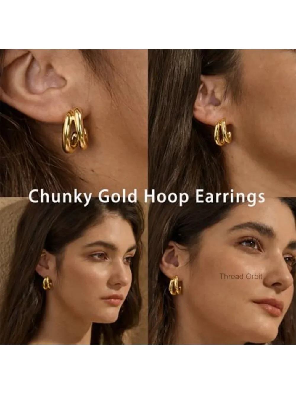Chunky Double Hoop Earrings 14K Gold Plated Hypoallergenic Statement Hoops